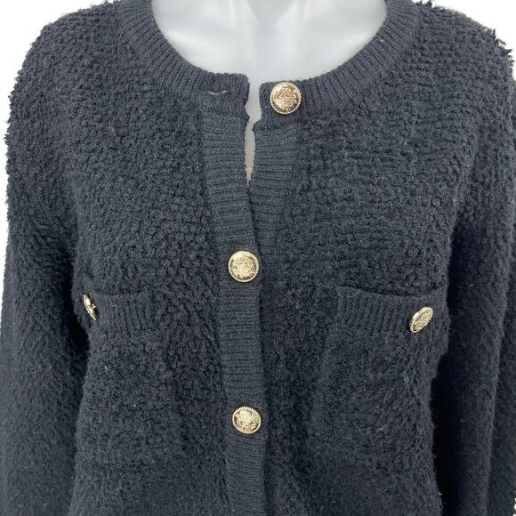 Line & Dot Khloe Black Fleece Fuzzy Boucle Button Down Cardigan Sweater Top Sz S - Picture 4 of 6